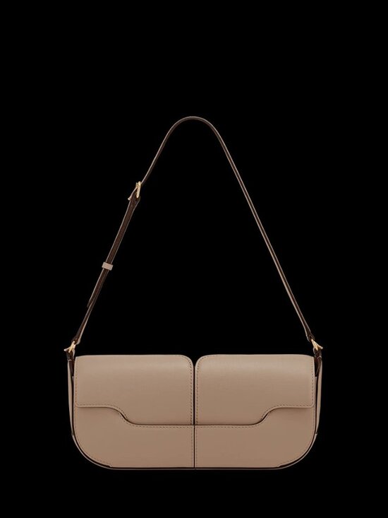 Polene Handbags - Polene Paris Osmo Bag Smooth Taupe Nappa Calf Leather Handbag Shoulder Bag